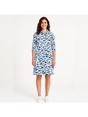 PERSIFOR Jersey Knit ‘Winpenny’ Shirt Dress Midi Length Blue White Print Sz XL